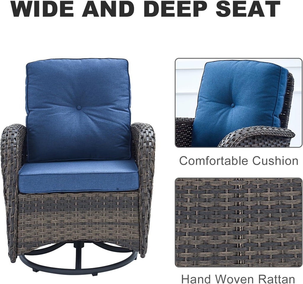 HUMMUH Patio Furniture 6-Piece PE Wicker Outdoor Conversation Set,All-Weather Rattan Swivel Chairs with Ottomans Glider Loveseat for Backyard,Poolside,Deck