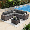 ALAULM 6 Pieces Patio Furniture Set, Oversized Seat/Armrest and High Back Wicker Sectional Furniture Set with Thick Cushion for Backyard, Garden, Grey