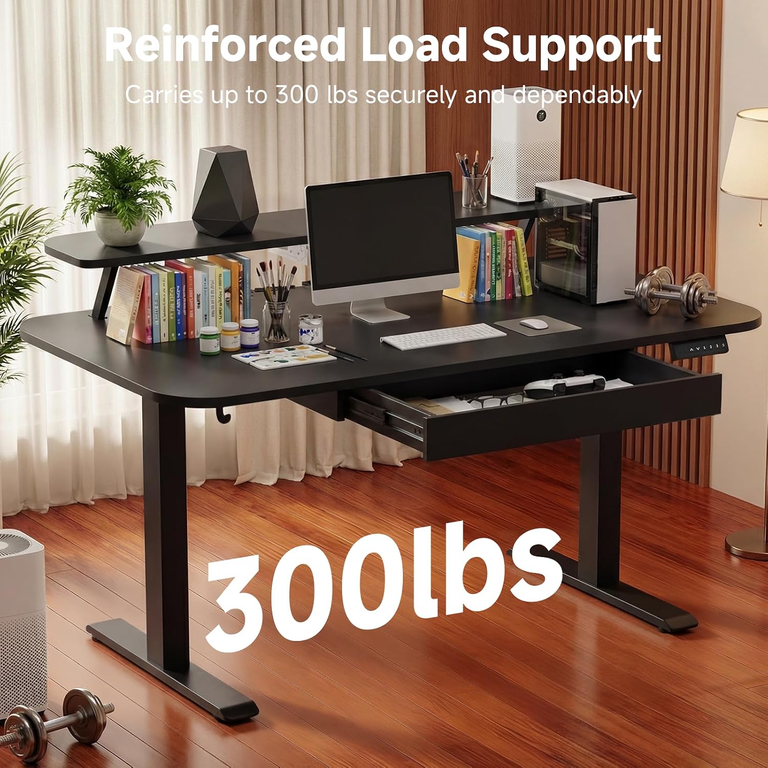 GTPLAYER Electric Standing Desk with Drawers, 48 x 24 Inches Height Adjustable Computer Desk with Monitor Stand, Laptop Stand, Home Office Sit Stand Up Desk with Memory Preset, Black