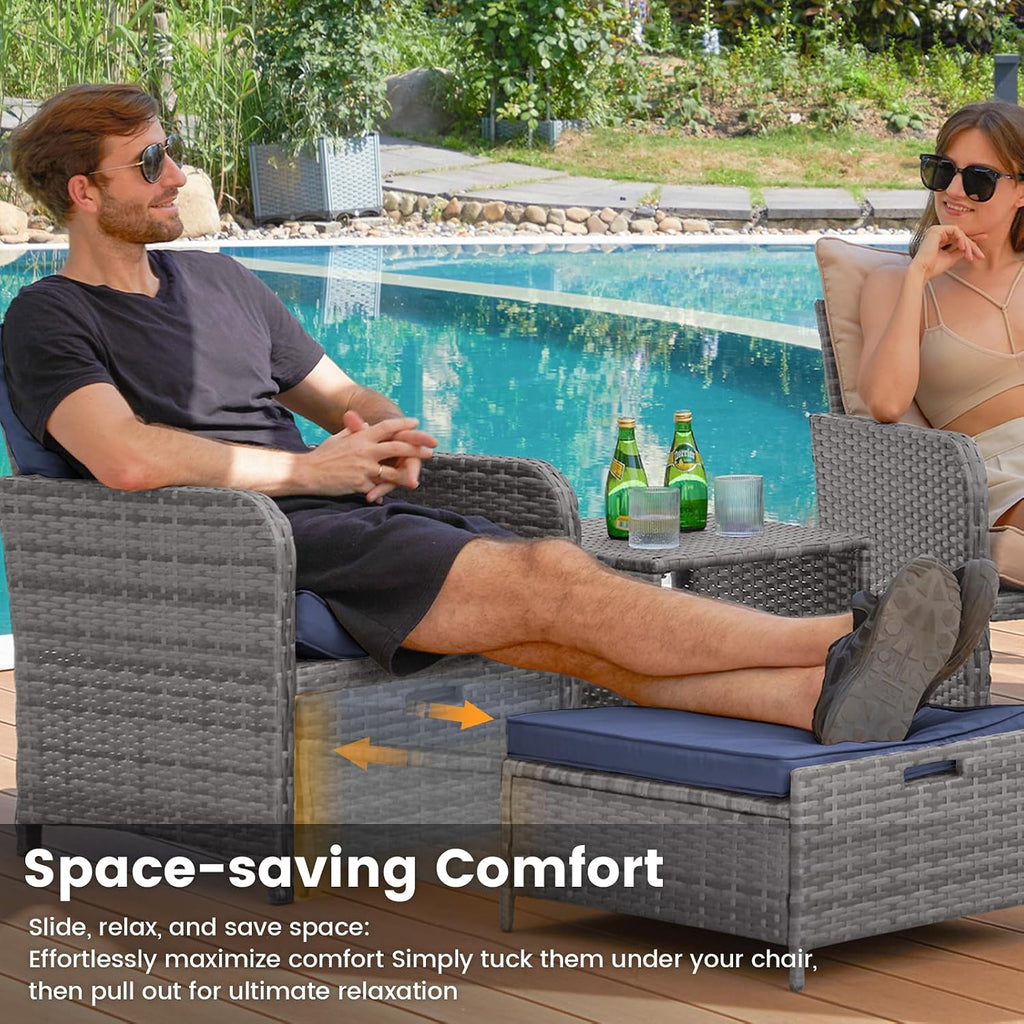 UDPATIO Wicker Patio Chairs with Ottoman Balcony Furniture 5 Pieces Patio Conversation Set for Small Space