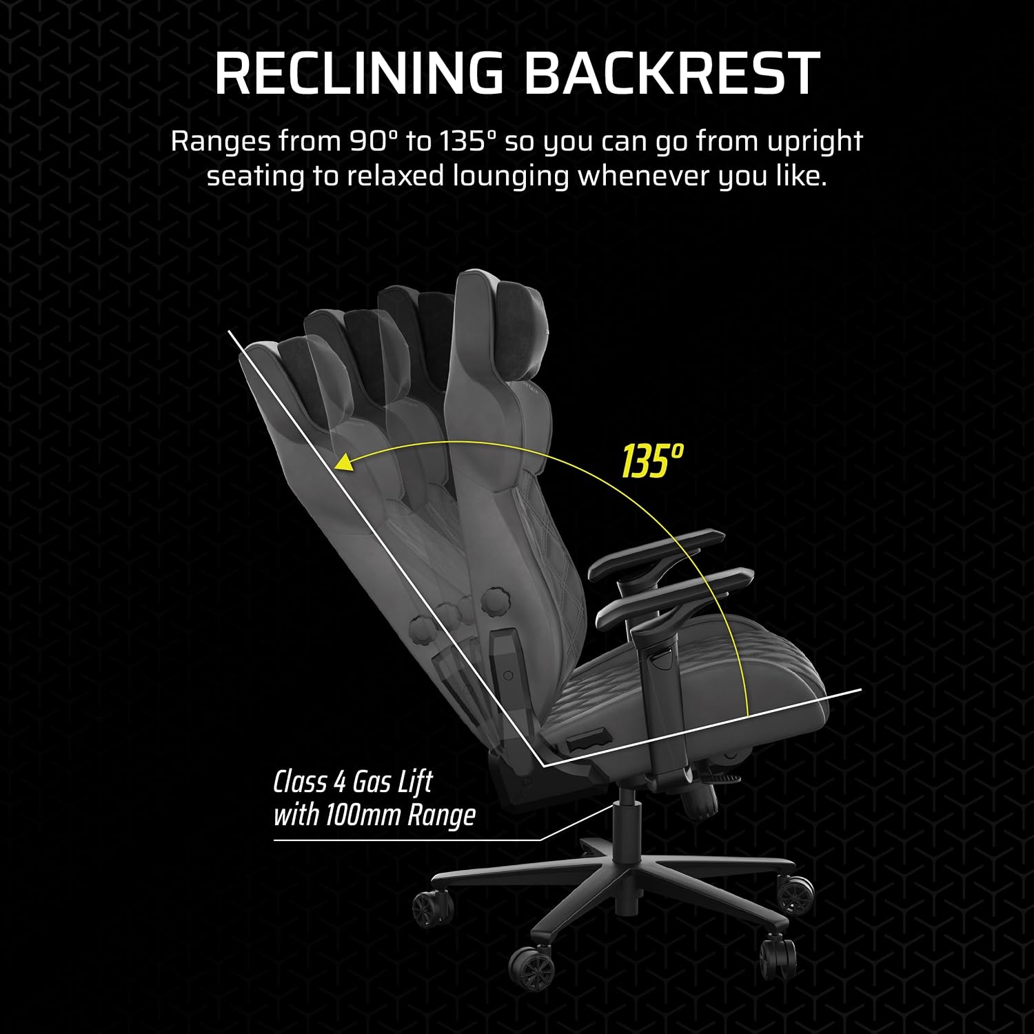 Corsair TC500 Luxe Gaming Chair – Premium Breathable Fabric – Wide Seat – Five-Way Adjustable Armrests – Adjustable Built-in Lumbar Support – 90-135 Degree Recline – Shadow
