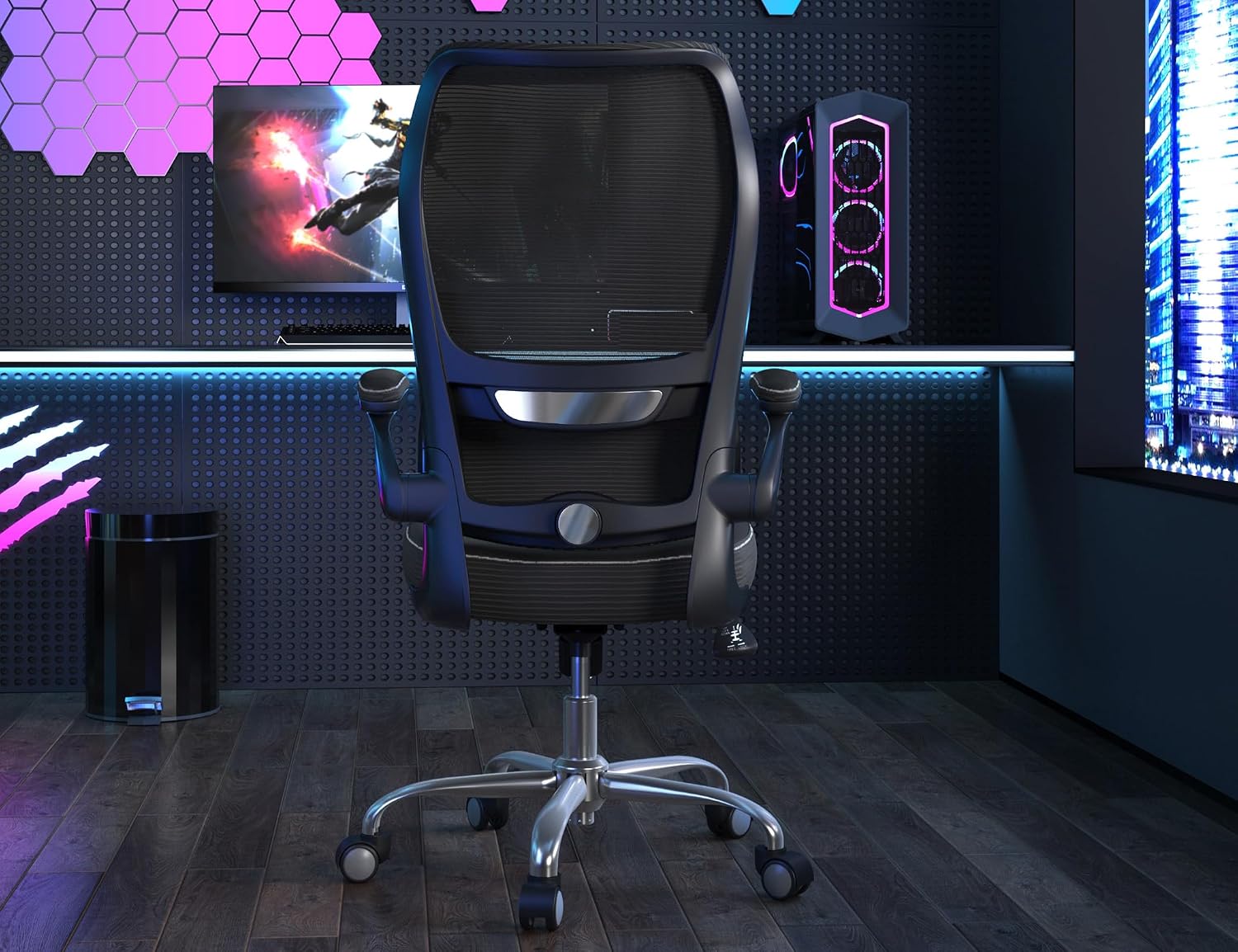 TRALT Ergonomic Office Chair - Desk Chair with Wave High Back Adjustable Lumbar Support Computer Chair - Gaming Chairs Mesh Backrest and PU Leather Seat for Home Reading Chairs (Black Pack of 8)