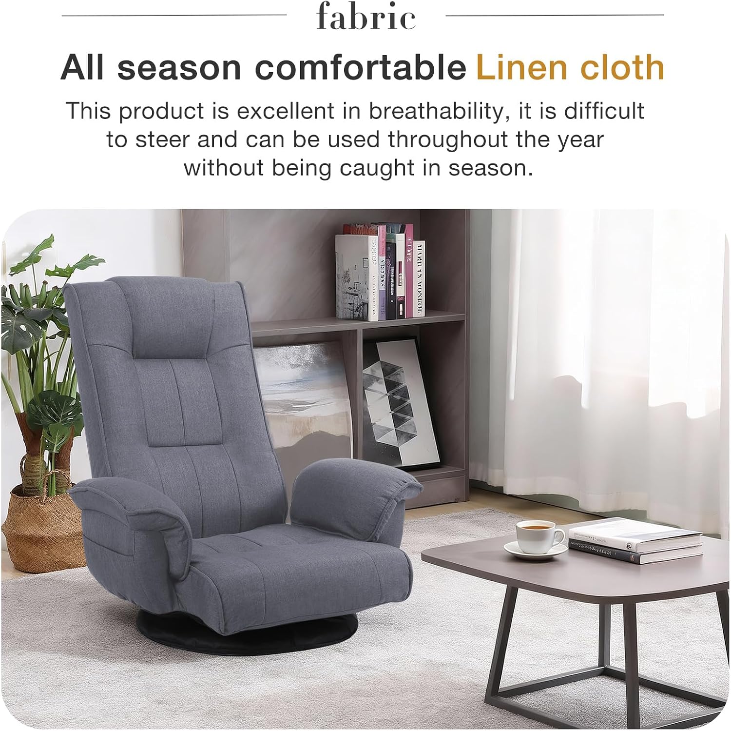 Ergonomic Swivel Floor Gaming Chair with Armrests & Side Pockets, 6-Position Reclining Sofa Bed, Foldable Padded Lounger with Thick Cushion & Lumbar Support for Esports, Reading, TV Watching (Grey)