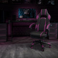 EMMA + OLIVER Black/Purple Ergonomic Gaming Chair -Recline Back/Arms, Footrest, Massaging Lumbar