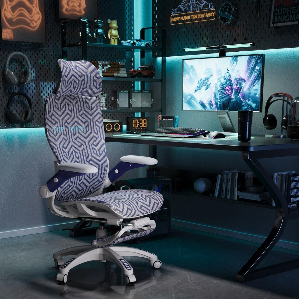 ELABEST X100 Ergonomic Mesh Office Chair with Footrest, Big and Tall Hone Desk Chair with 5D Flip-Up Arms, Adjustable 3D Lumbar Support,Gaming & Executive Computer Chairs (Cybernetic Pulse)