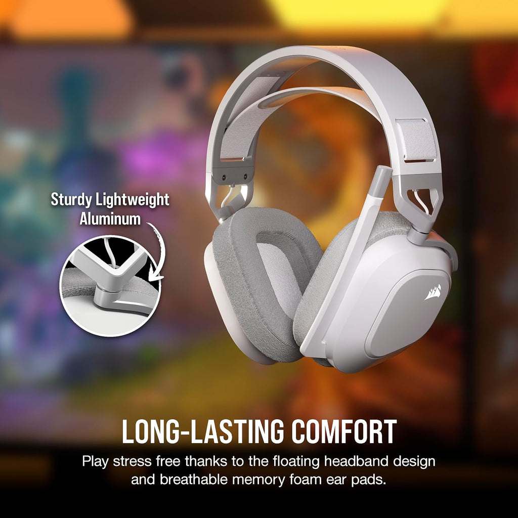 Corsair HS80 MAX Wireless 2.4GHz Bluetooth Gaming Headset – Low Latency, Dolby Atmos, SonarWorks SoundID, Broadcast Quality Microphone, High Battery Life – PC, Mac, PS5, PS4, Mobile – White