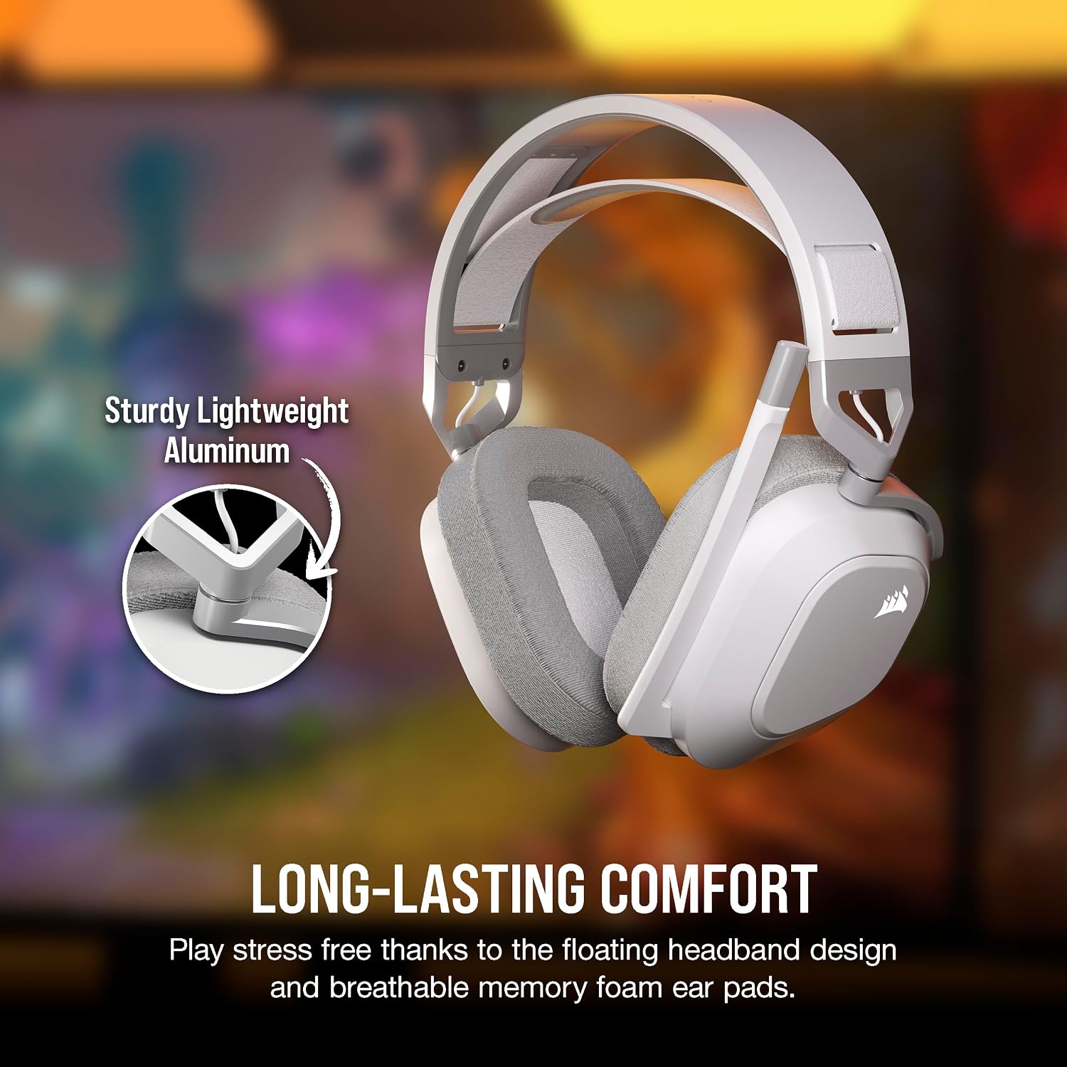 Corsair HS80 MAX Wireless 2.4GHz Bluetooth Gaming Headset – Low Latency, Dolby Atmos, SonarWorks SoundID, Broadcast Quality Microphone, High Battery Life – PC, Mac, PS5, PS4, Mobile – White
