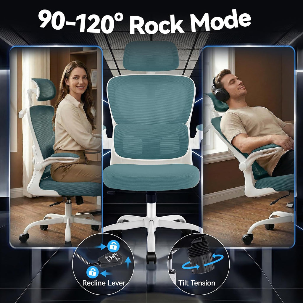 AreShark Office Chair Ergonomic Desk Chairs with Adjustable Lumbar Support& Headrest Hanger, High Back Breathable Mesh Chair with Wheels, Rolling Swivel Comfy Task Computer Chair for Home Work Gaming