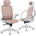 GABRYLLY Ergonomic Office Chair, High Back Home Desk Chair with Headrest, Flip-Up Arms, 90-120° Tilt Lock and Wide Cushion, 300LBS Mesh Chairs for Man Woman, White Task Chair(Pink,GY01WPK)