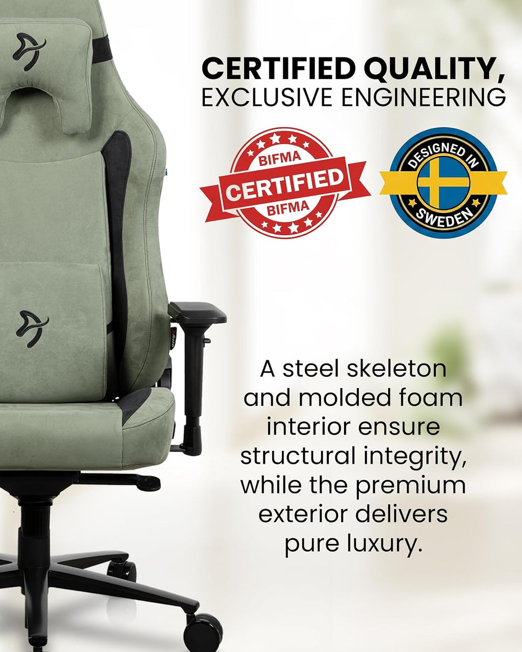 Arozzi Vernazza Gaming Chair XL- Super Soft Gaming Chairs for Adults Adjustable Height, Large Spacious Seat & Backrest with Support Pillows - Swedish Design Home Office Computer Chairs, Forest