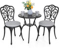 NUU GARDEN 3 Piece Outdoor Bistro Table Set, All Weather Cast Aluminum Patio Bistro Sets Patio Table and Chairs Set of 2 with Umbrella Hole for Yard, Garden, Balcony, Black