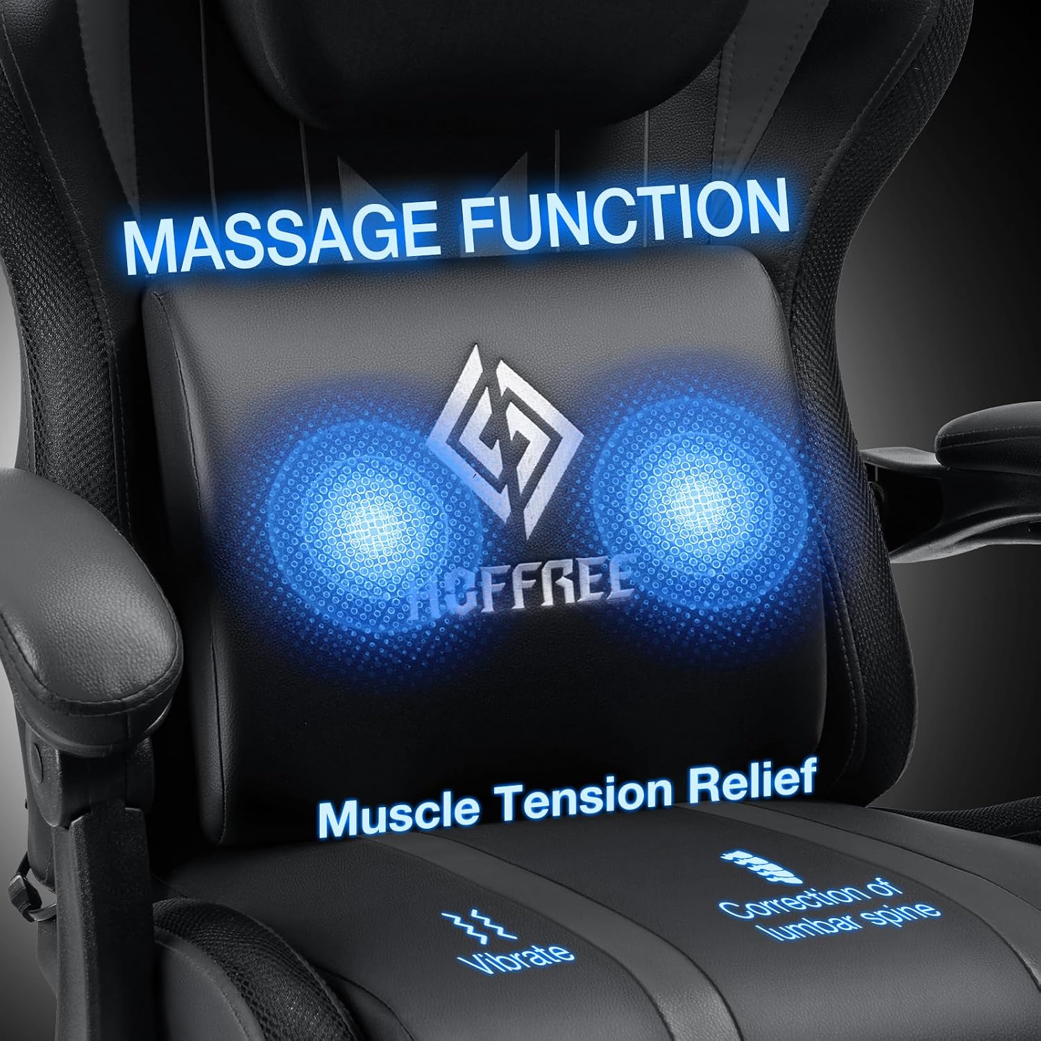 HOFFREE Gaming Chair with Music Rhythm RGB LED Lights and Bluetooth Speakers Ergonomic Massage Computer Gaming Chair with Footrest Video Game Chair High Back with Lumbar Support Grey and Black
