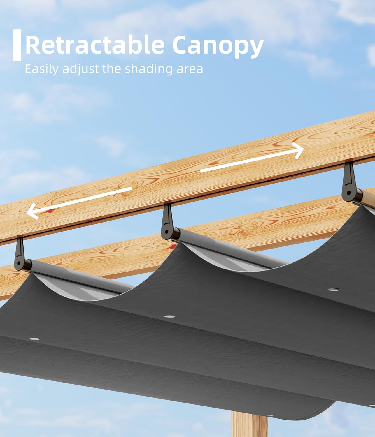 10' X 10' Outdoor Pergola with Retractable Canopy Aluminum Pergola Faux Wood Metal Pergolas Shelter for Backyard, Deck, Patio, Garden Porch Beach Sun Shade Pavilion Grape Trellis Grill, Gray