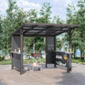 Kullavik 10' x 10' Hardtop Grill Gazebo Canopy, Outdoor Galvanized Steel BBQ Lean to Gazebo with 2 Side Shelves for Barbecue and Picnic, Metal Grill Tent for Patios, Gardens, Lawns