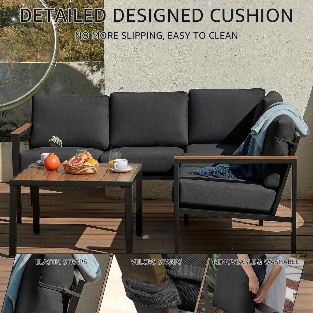 NATURAL EXPRESSIONS 6 Pieces Patio Furniture Set, Outdoor Couch with Thick Olefin Cushions, Fauxwood Armrest and Tabletop, Ergonomic Highback, Sectional Outdoor Furniture for Backyard, Deck Dark Grey