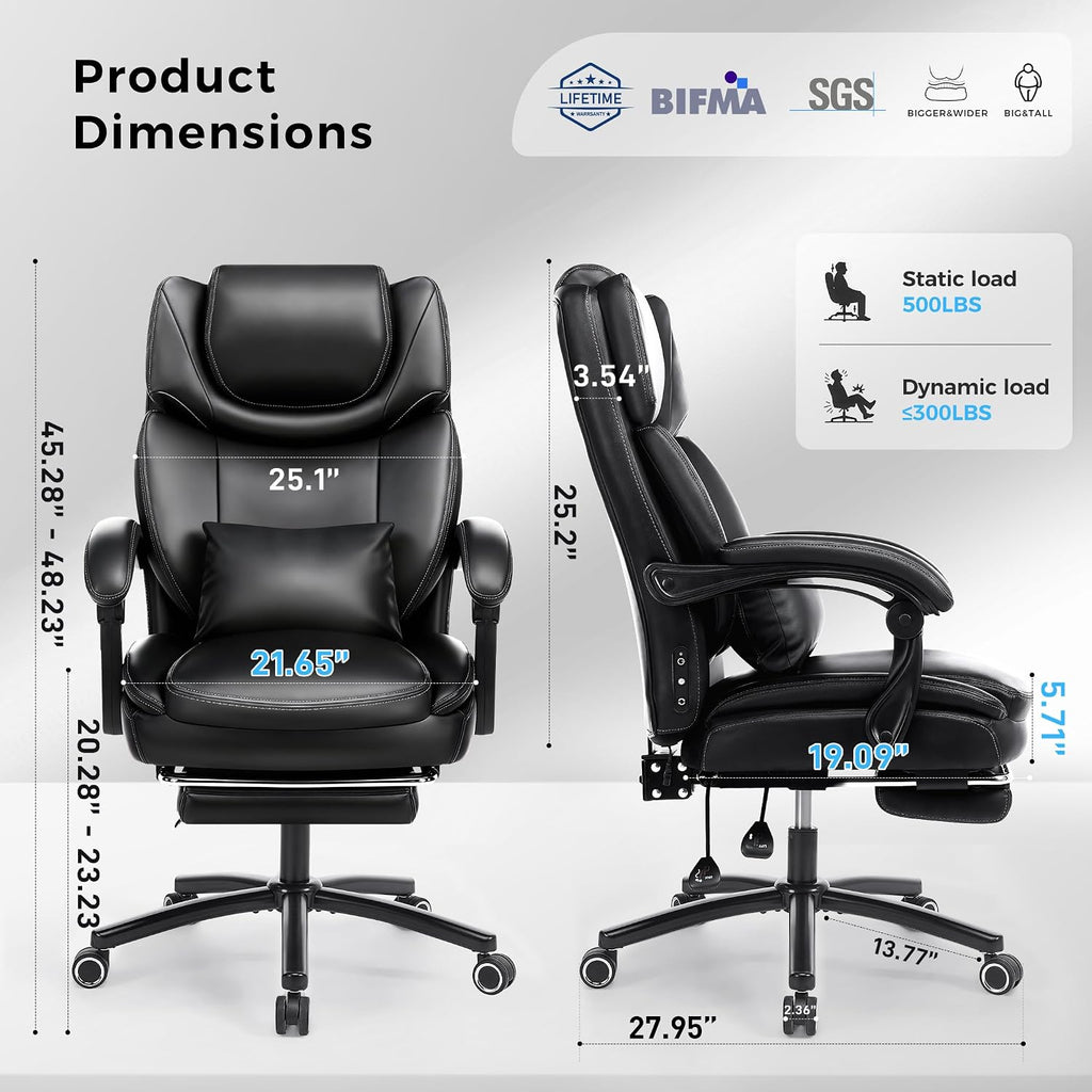 500lbs 3D Kneading Massage Office Chair with FootRest, Big and Tall Ergonomic Reclining Computer Gaming Chair, Padded Linkage Armrests, Heavy Duty Metal Base Executive Office Chair