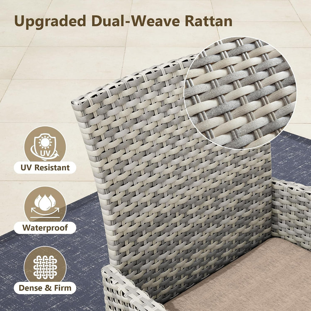 Outdoor Dining Set, 10-Piece Patio Furniture Set with Tempered Glass Table and 8 Cushioned Chairs, Dual-Strand Wicker Rattan, Balcony Furniture for Backyard, Garden, Deck,– Beige