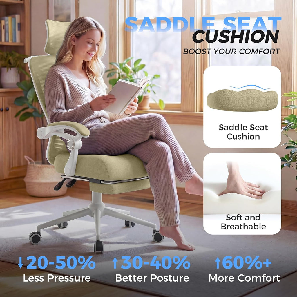Ergonomic Office Chair with Footrest - Adjustable Lumbar Support & Headrest, 90-160° Reclining Mesh Back Computer Chair - Home Office/Gaming, 350lbs Capacity