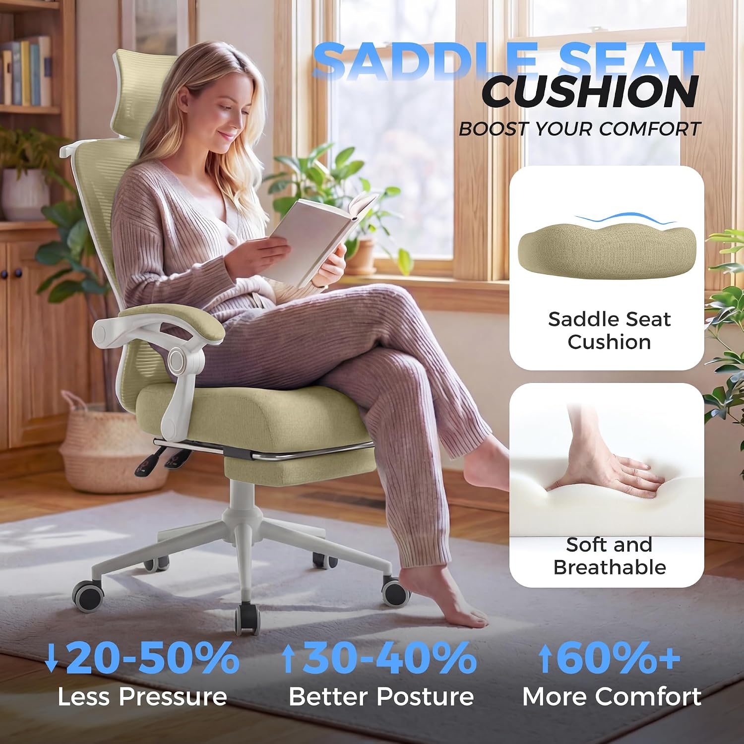 Ergonomic Office Chair with Footrest - Adjustable Lumbar Support & Headrest, 90-160° Reclining Mesh Back Computer Chair - Home Office/Gaming, 350lbs Capacity