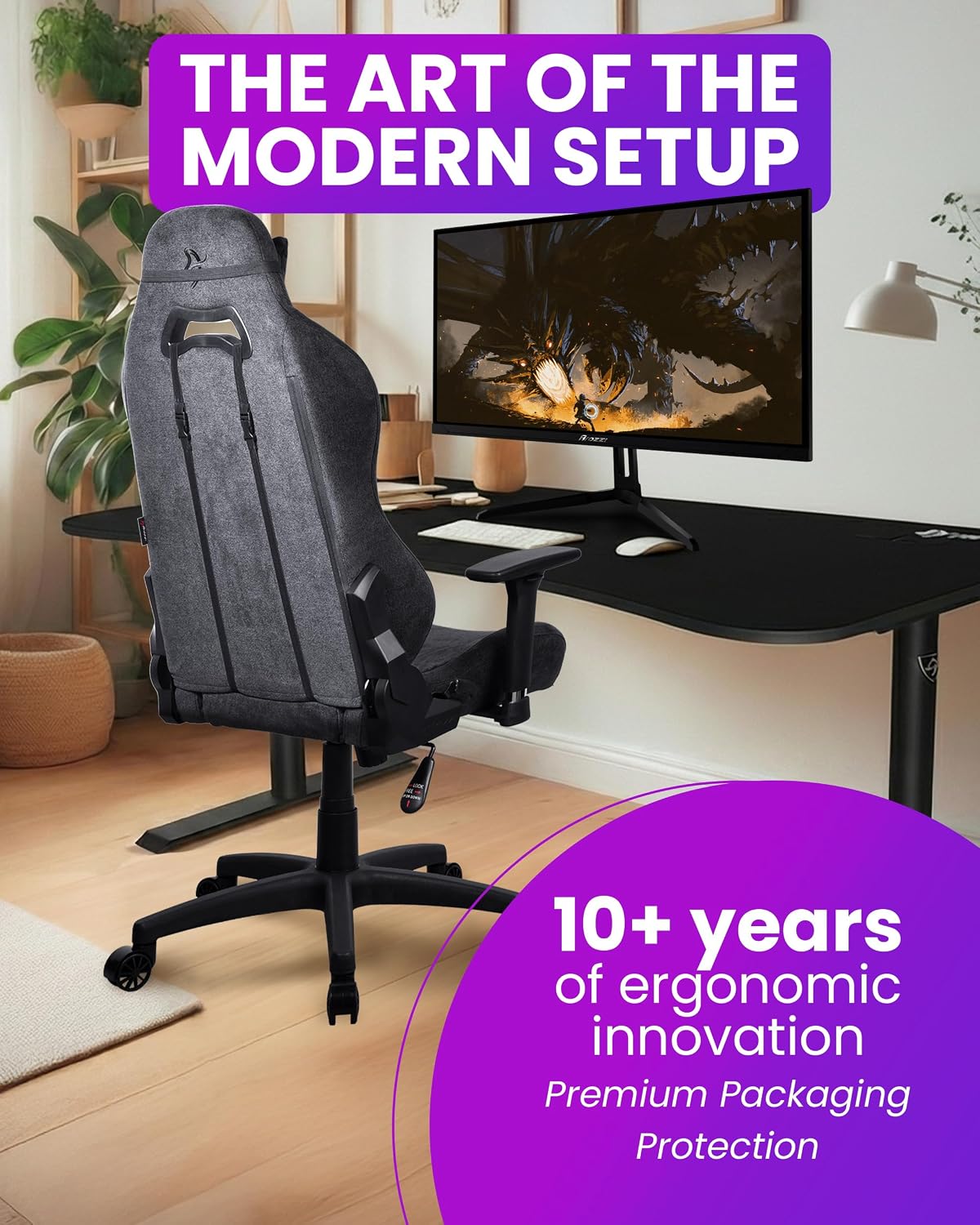 Arozzi Torretta Gaming Chair - Soft Fabric Ergonomic Gaming Chair for Adults Adjustable Backrest with Neck & Lumbar Pillows - Swedish Design Home Office Setup Professional Computer Chairs, Pure Black