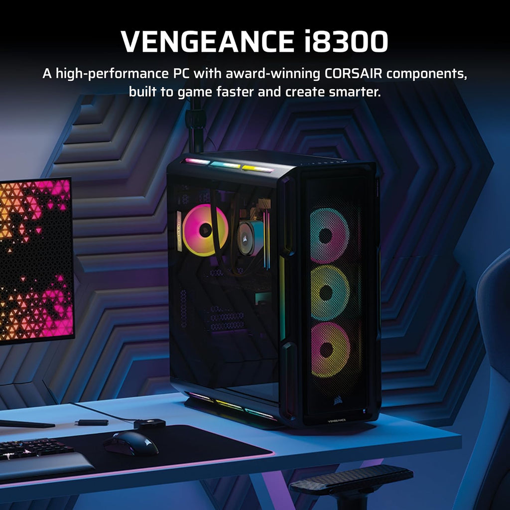 Corsair Vengeance i8300 Gaming PC – Liquid Cooled Intel® Core™ Ultra 9 285K, NVIDIA® GeForce RTX™ 5090 GPU, 64GB Dominator Titanium RGB DDR5 Memory, 2+4TB M.2 SSD – Black
