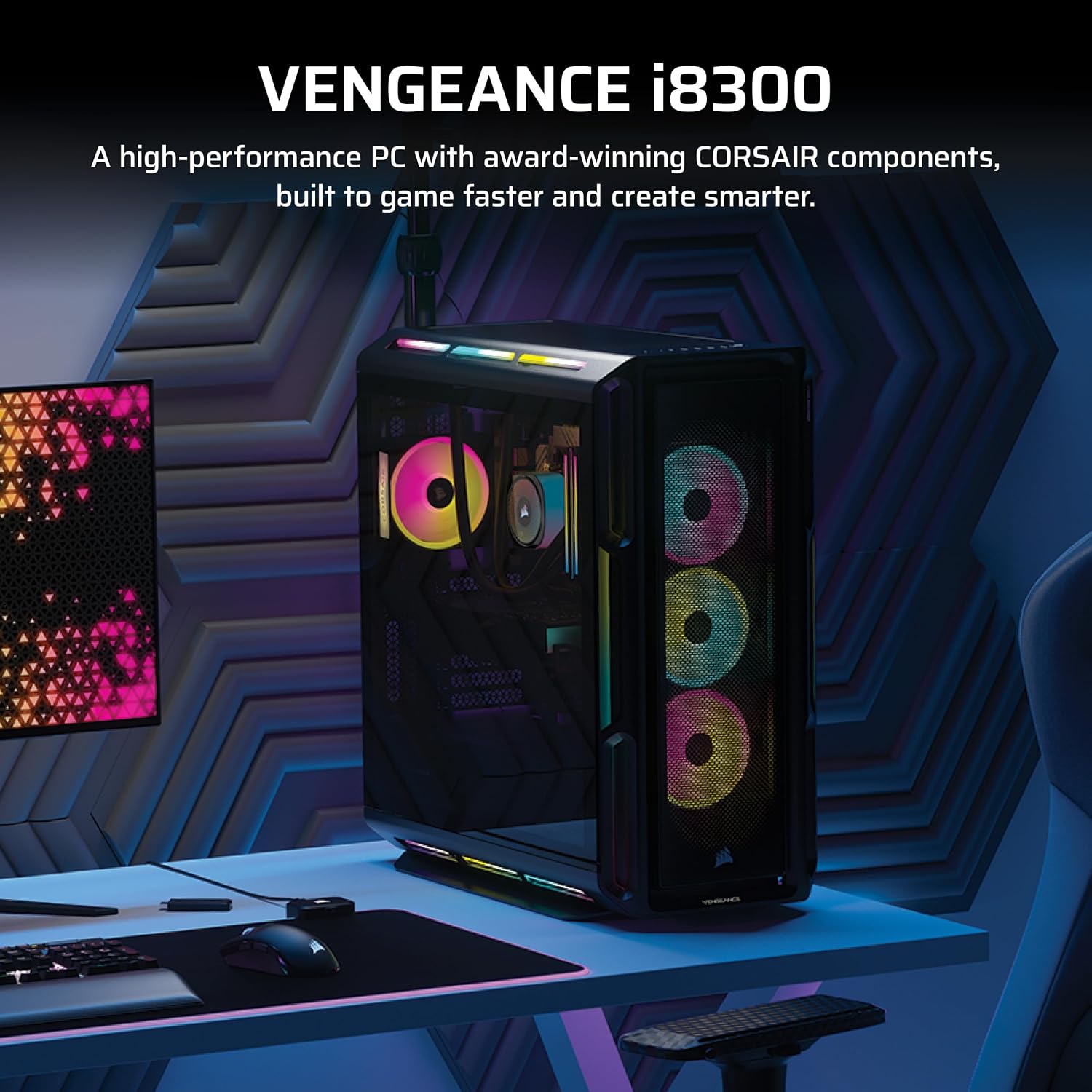 Corsair Vengeance i8300 Gaming PC – Liquid Cooled Intel® Core™ Ultra 9 285K, NVIDIA® GeForce RTX™ 5090 GPU, 64GB Dominator Titanium RGB DDR5 Memory, 2+4TB M.2 SSD – Black