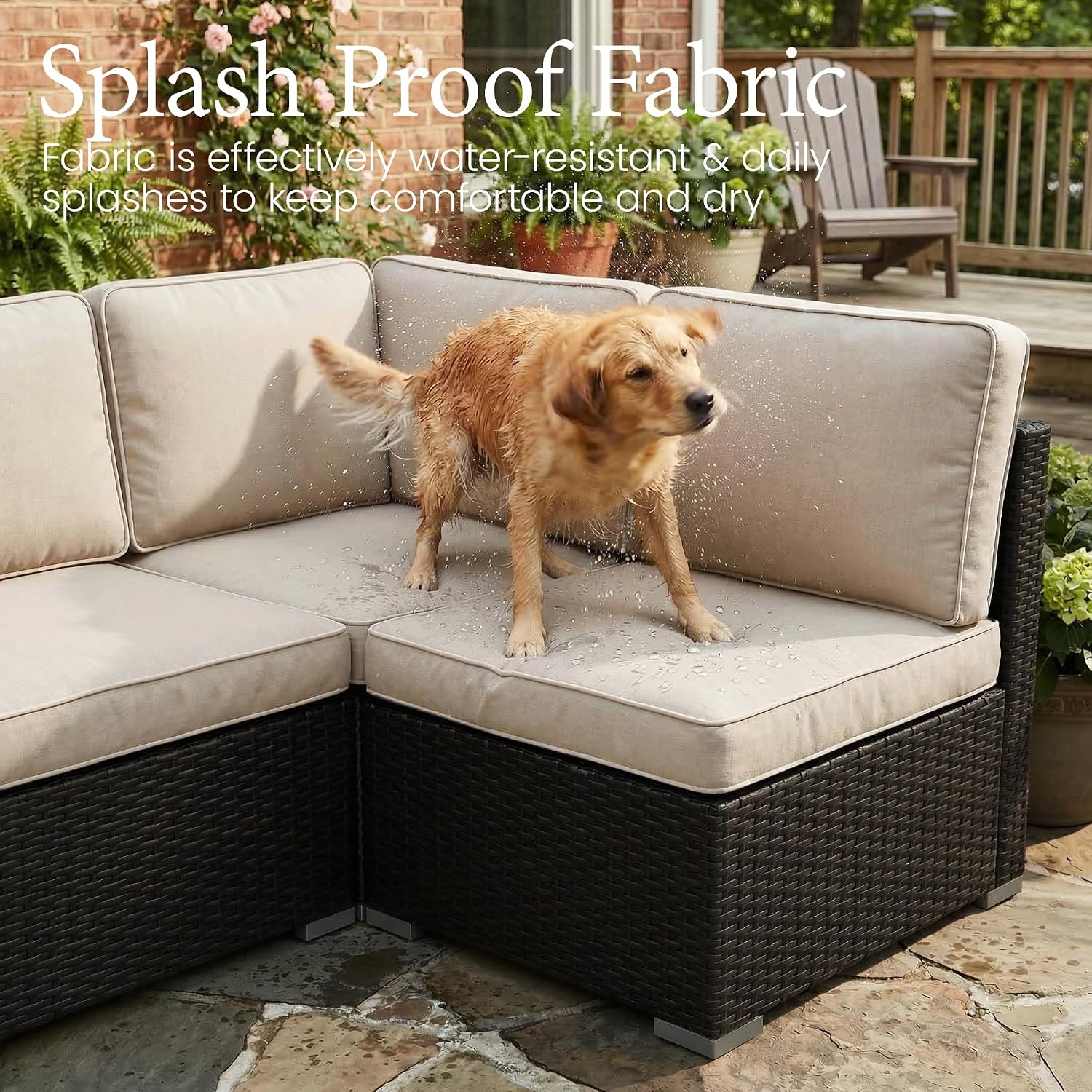 LayinSun 15 Piece Patio Furniture Set with Fire Pit Table, Outdoor Conversation Sets Wicker Rattan Sectional Sofa with Coffee Table