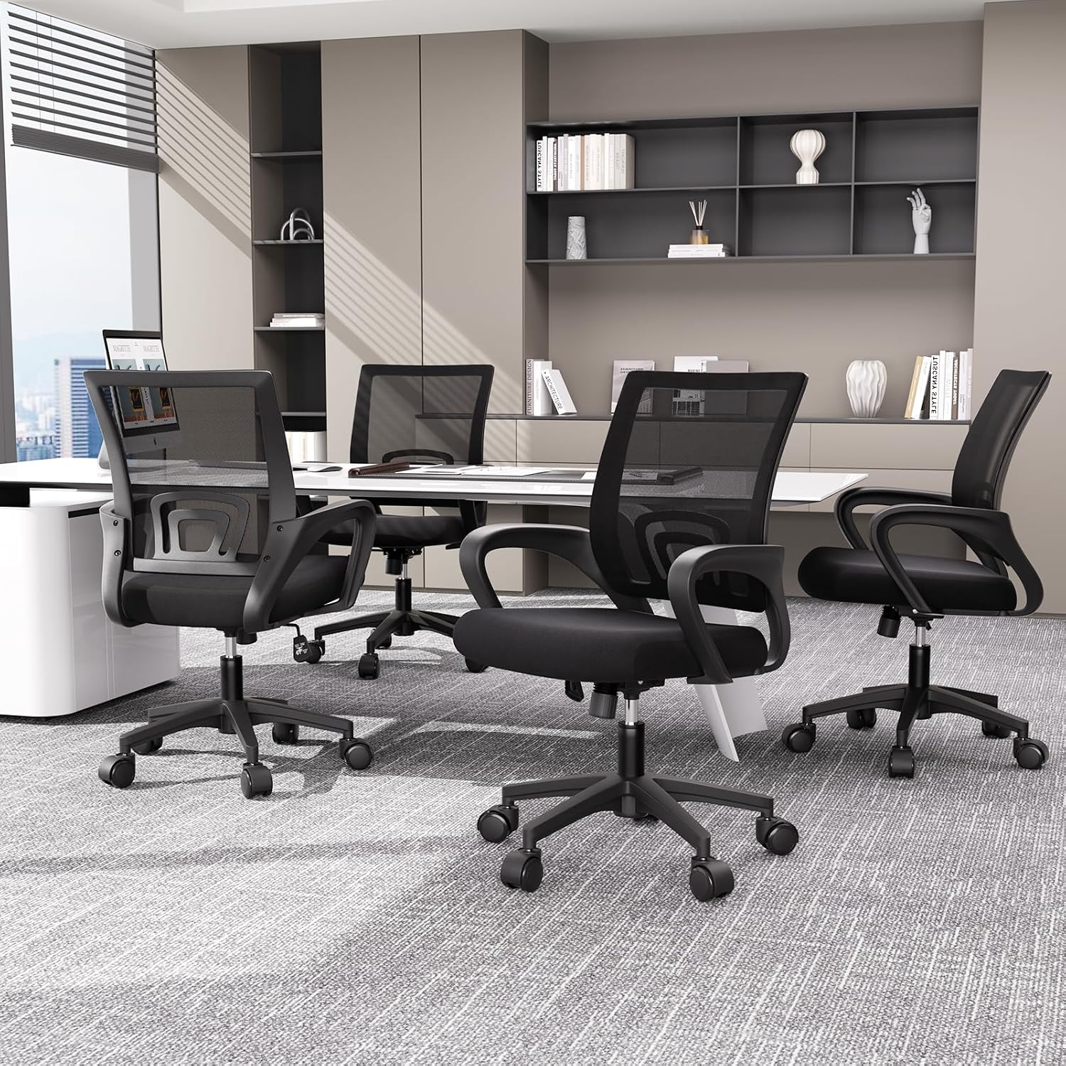 Magshion Ergonomic Office Chair 10 Pack, Mid-Back Mesh Desk Chair, Adjustable Swivel Computer Chair with Lumbar Support & Breathable Backrest for Gaming, Work, Study, 300 Lbs Capacity, Black