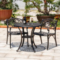 Cast Aluminum Patio Dining Set, Outdoor Bistro Set, 31.5' Round Outdoor Dining Table with Umbrella Hole, 2 Bistro Chairs for Yard Porch Garden Balcony