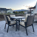PURPLE LEAF 5 Pieces Outdoor Dining Set with 1.57' Umbrella Hole and Thick Cushion Heavy-Duty Metal Patio Dining Furniture Set with Square Table and 4 Wicker Chairs for Lawn Garden Backyard Deck