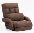 Indoor Floor Chair with Armrest and Pillow Folding Chaise Lounge Sofa 14-Position Adjustable Comfy Gaming Recliner Chair Padded Seats for Adults (Brown)