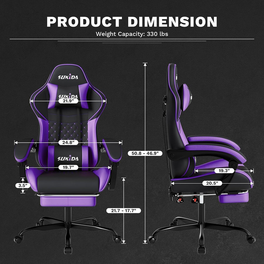 Ergonomic Video Gamer Chairs Gaming Computer Chair Gamer Chairs for Adults Massage Lumbar Support Swivel Height Adjustable Headrest Backrest