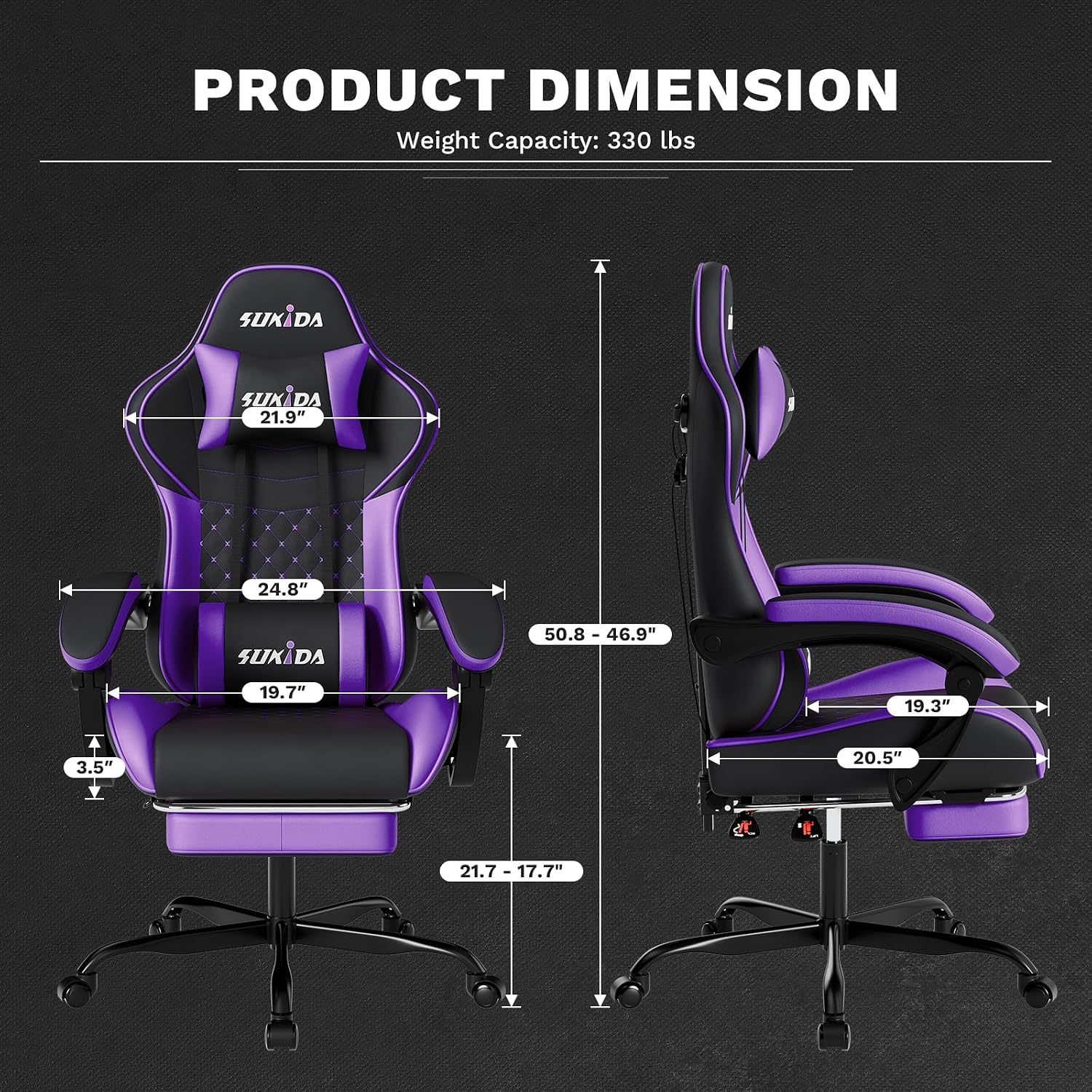Ergonomic Video Gamer Chairs Gaming Computer Chair Gamer Chairs for Adults Massage Lumbar Support Swivel Height Adjustable Headrest Backrest