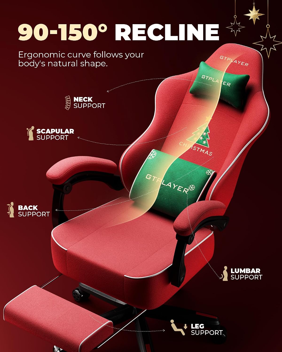 GTPLAYER Gaming Chair for Adults, Ergonomic Video Game Chairs, Footrest & Linkage Armrest, Reclining High Back Silla Gamer with Wider Seat for Home Office, Ace Pro, Christmas(Velvet)