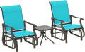 Outsunny 3-Piece Outdoor Gliders Set, Bistro Table and Chairs with Steel Frame, Tempered Glass Top Table for Patio, Garden, Backyard, Lawn, Bright Blue