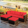 Tangkula 5 Piece Patio Furniture Set, Outdoor Sectional Rattan Sofa Set with Cushions and Coffee Table, Suitable for Backyard Porch Garden Poolside and Deck, Wicker Conversation Set (Red)
