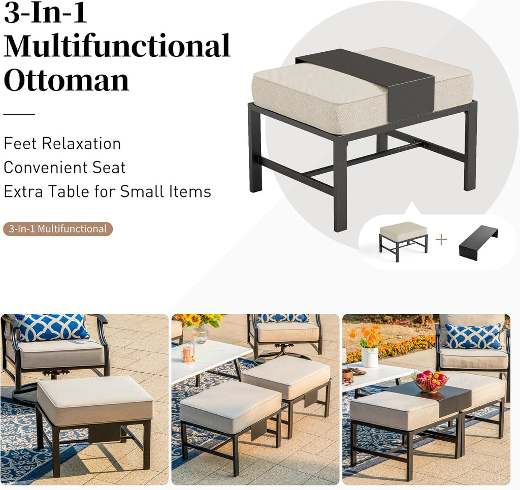 SUNSHINE VALLEY Patio Furniture Set, Modern Metal Outdoor Patio Furniture, 3 Seater Sofa, 2 Rocking Chairs, 2 Ottomans and 5.75' Extra Thick Cushion, Patio Conversation Set for Garden Backyard Deck