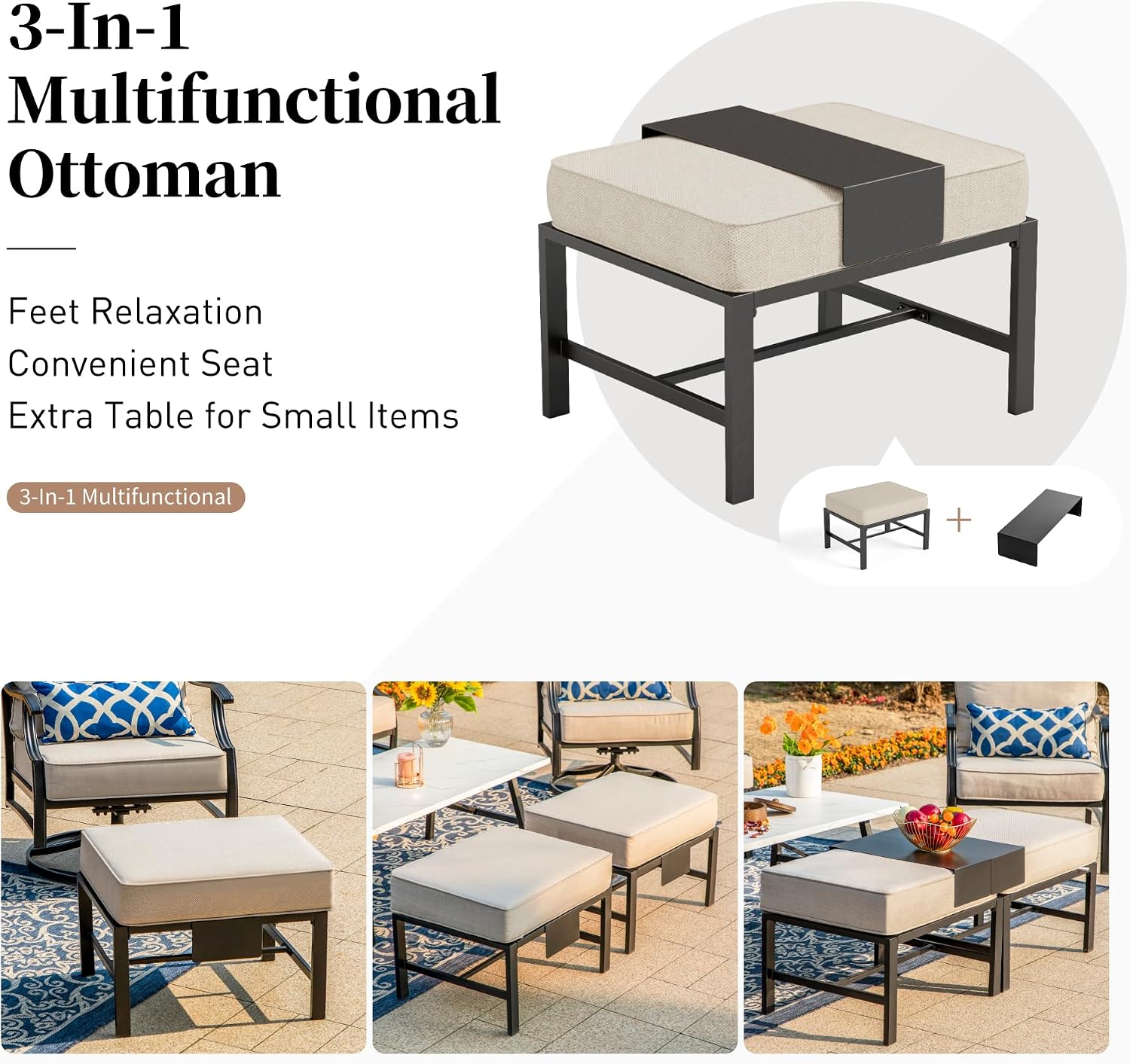 SUNSHINE VALLEY Patio Furniture Set, Modern Metal Outdoor Patio Furniture, 3 Seater Sofa, 2 Fixed Chairs, 2 Ottomans and 5.75' Extra Thick Cushion, Patio Conversation Set for Garden Backyard Deck
