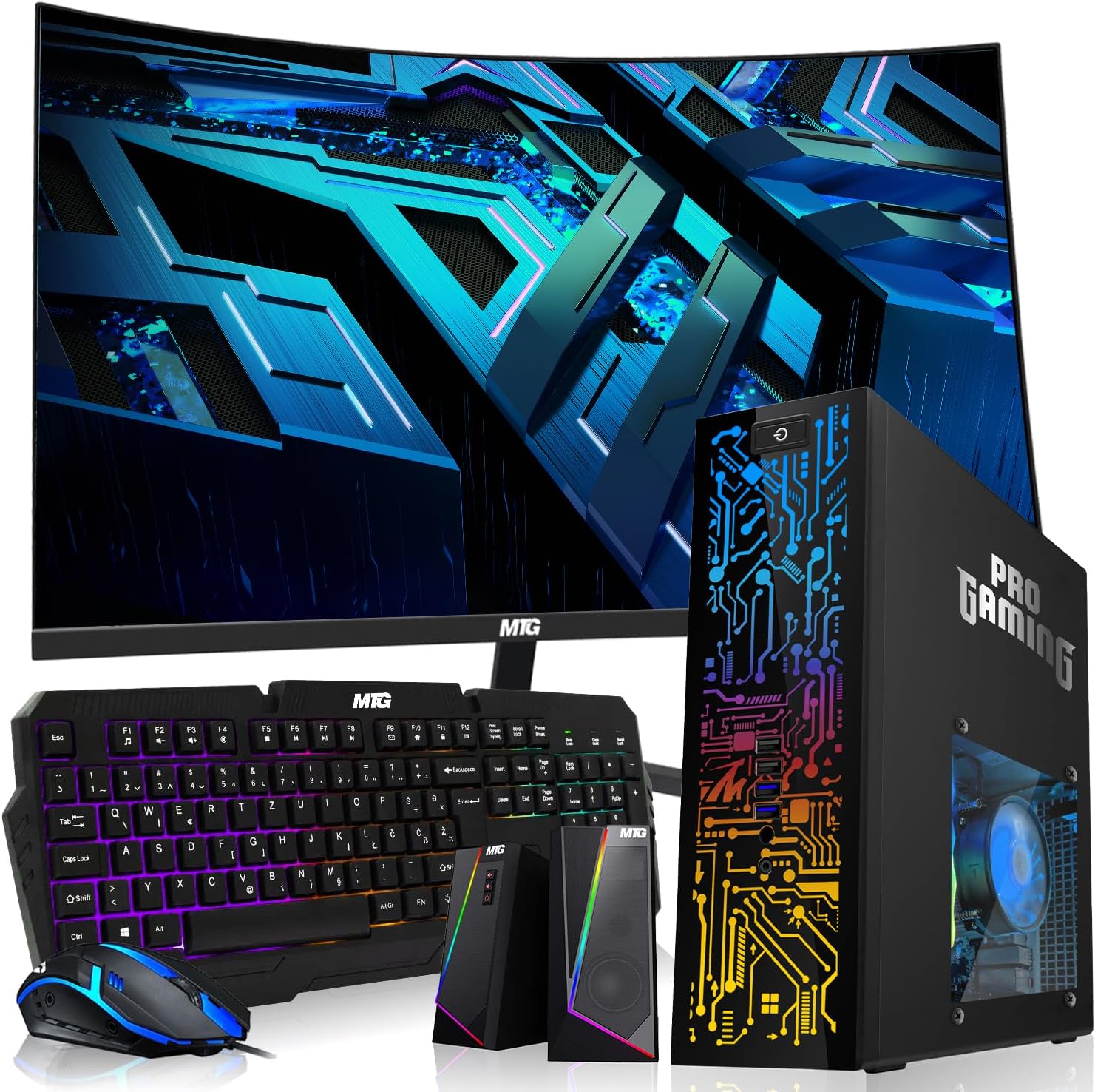 HP Desktop Computer PC – Intel Core i5, 16GB ARGB RAM, 2TB SSD, 32 Inch Curved Monitor, GT 1030 Graphics, RGB Keyboard with AI Copilot Key, Mouse & RGB Speaker, Windows 11 (Renewed)