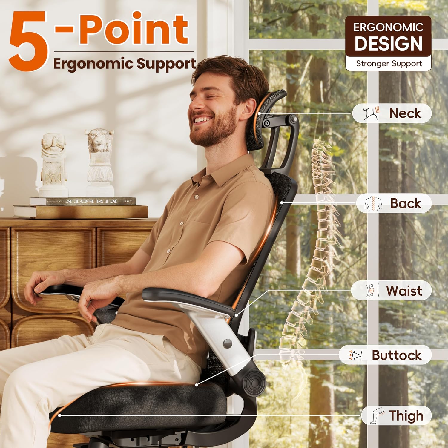 GABRYLLY Ergonomic Office Chair, High Back Home Desk Chair with Flip-Up Arms, 3D Headrest, Thick Sponge Seat &90-120° Recline, Big and Tall Mesh Executive Chairs for Man Woman, Midnight-Cloud