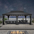 PURPLE LEAF 14' x 20' Patio Hardtop Gazebo Metal Roof Heavy Duty Wind Resistance Outdoor Permanent Large Pavilion Gazebo for Patio Deck and Garden, Netting and Curtains Included, Light Grey