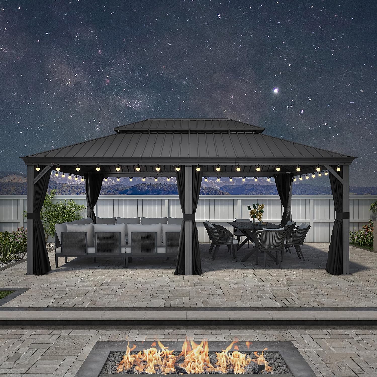 PURPLE LEAF 14' x 20' Patio Hardtop Gazebo Metal Roof Heavy Duty Wind Resistance Outdoor Permanent Large Pavilion Gazebo for Patio Deck and Garden, Netting and Curtains Included, Light Grey