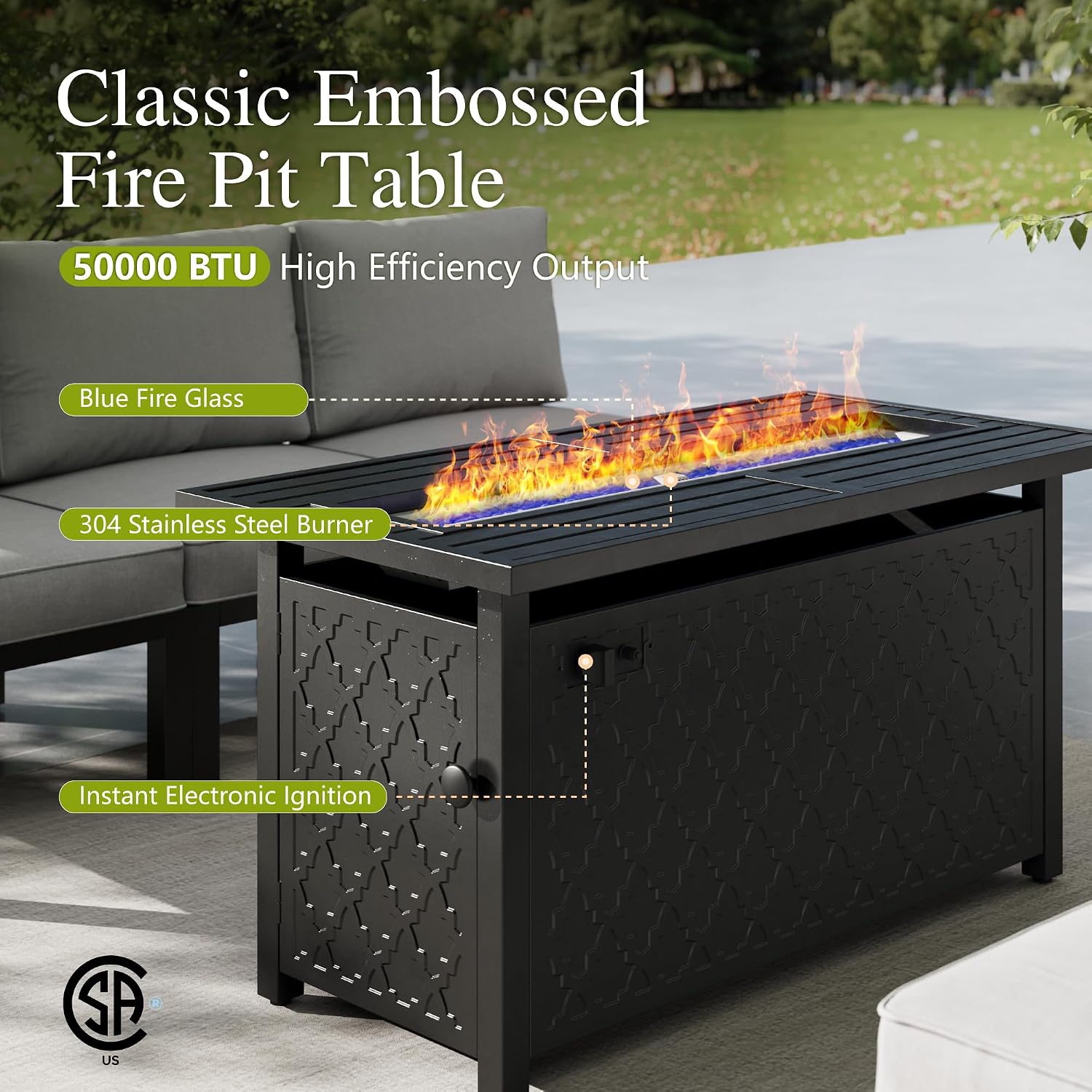 Sophia & William 6 Piece Metal Outdoor Sectional with Fire Pit Table, Modern Patio Furniture Set with Cushion, Modular L-Shape Outdoor Couch Patio Conversation Set for Deck Garden Backyard