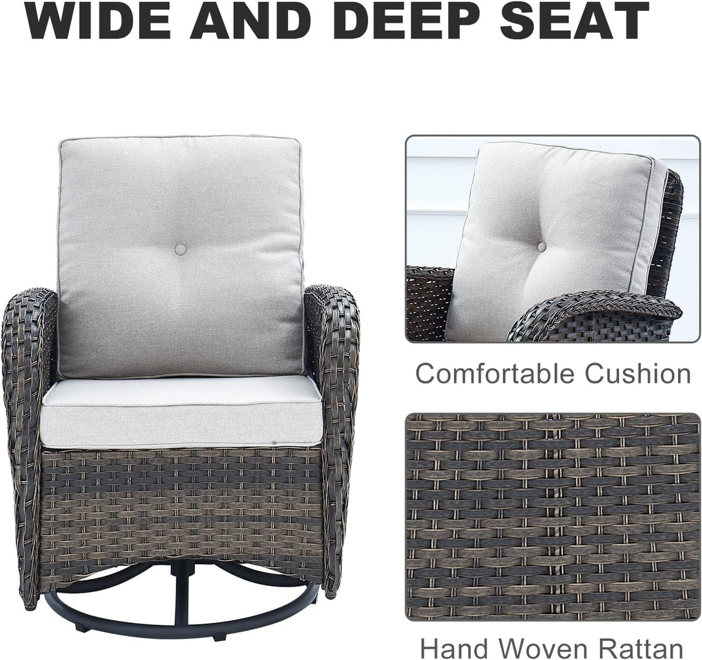 HUMMUH 6-Piece Patio Furniture PE Wicker Outdoor Conversation Set,All-Weather Rattan Swivel Rocker Chairs Outdoor Couch Ottomans for Backyard,Poolside,Deck