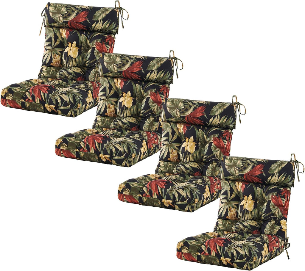 ARTPLAN Outdoor Chair Cushion,Tufted Adirondack Patio Chair Cushion,Wicker High Back Outdoor Seat Cushion,Set of 4,44' L x 21' W x 4' H (4 Pack),Floral Black