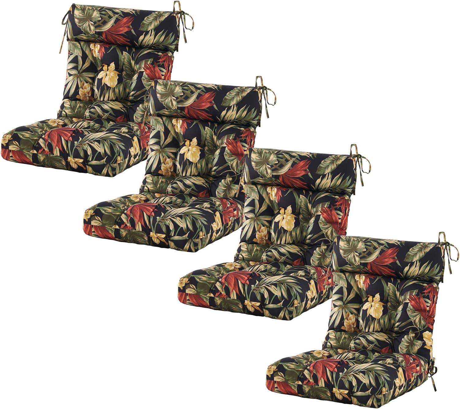ARTPLAN Outdoor Chair Cushion,Tufted Adirondack Patio Chair Cushion,Wicker High Back Outdoor Seat Cushion,Set of 4,44' L x 21' W x 4' H (4 Pack),Floral Black