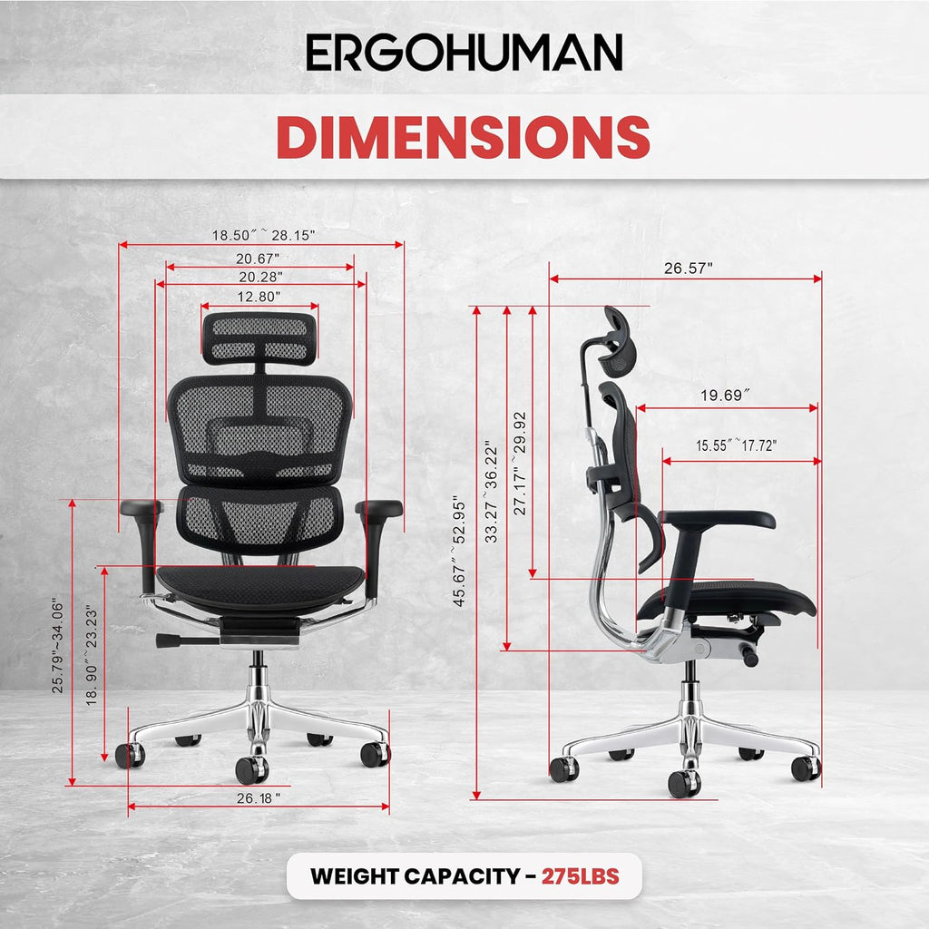 Ergohuman Eurotech ME7ERG GEN2 High Back Mesh Office Chair with Tilt Tension Control, Tilt Lock, Back Angle, Back Height, Synchro Tilt, Seat Height, Seat Depth, and Arm Height Adjustments, Black