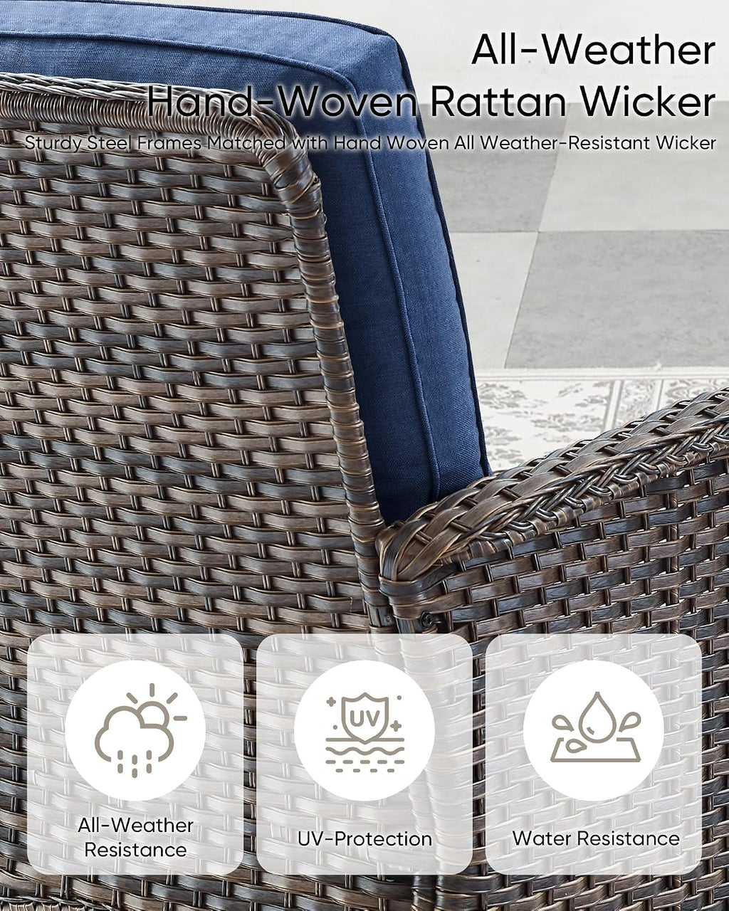 HUMMUH 5-Piece Patio Furniture PE Wicker Outdoor Conversation Set,All-Weather Rattan Swivel Chairs Outdoor Glider Couch for Backyard,Poolside,Deck