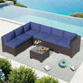 YLGJ&TIDY 7-Piece Outdoor Sectional Patio Furniture Set, All-Weather Wicker Rattan Sofa w/Thick Washable Cushions & Tempered Glass Table, Perfect for Garden, Poolside, Backyard (7, Navy Blue)