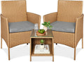 Best Choice Products 3-Piece Outdoor Wicker Conversation Bistro Set, Space Saving Patio Furniture for Garden w/Side Table - Natural/Cement Gray